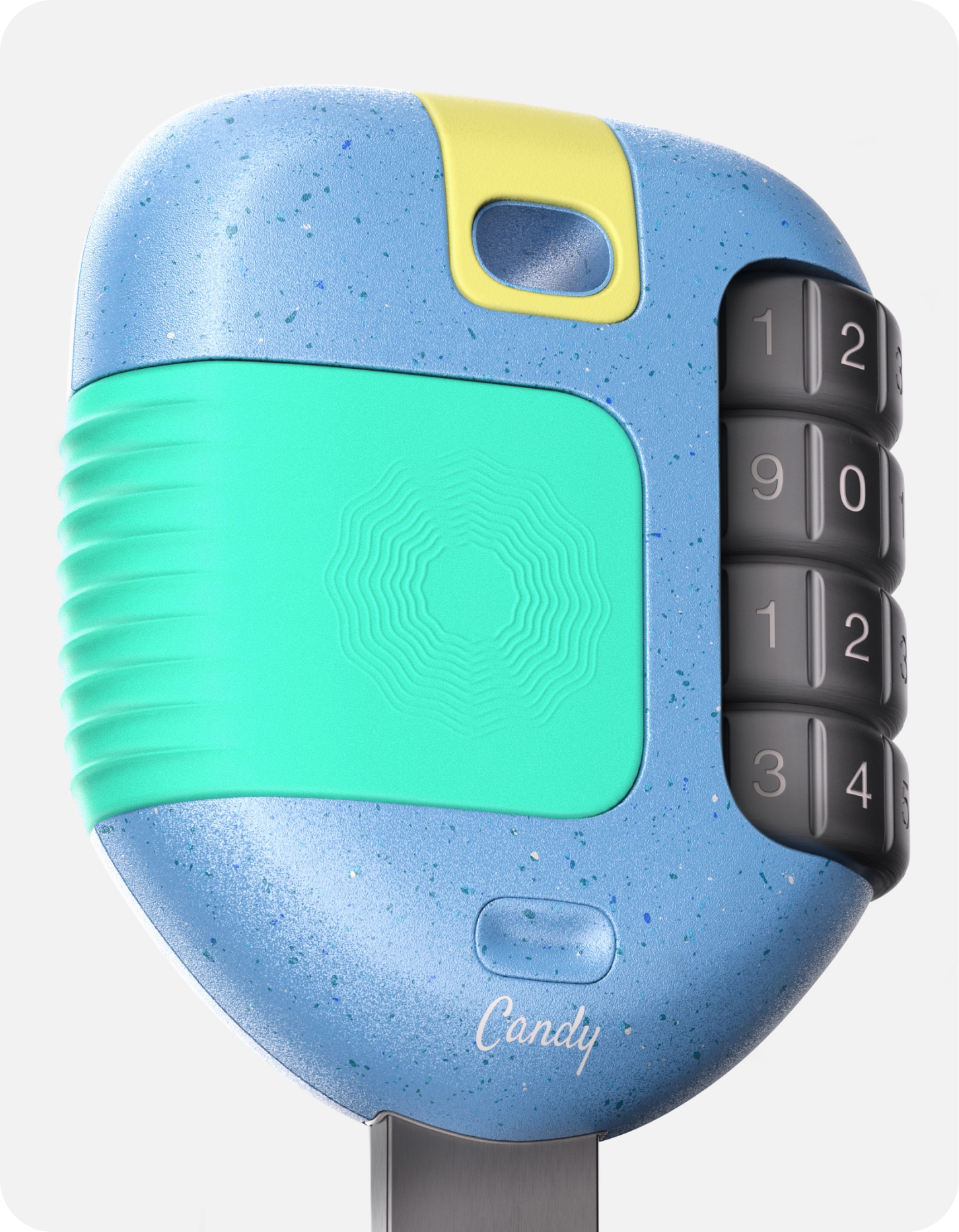 Rounded blue, green and yellow car key concept