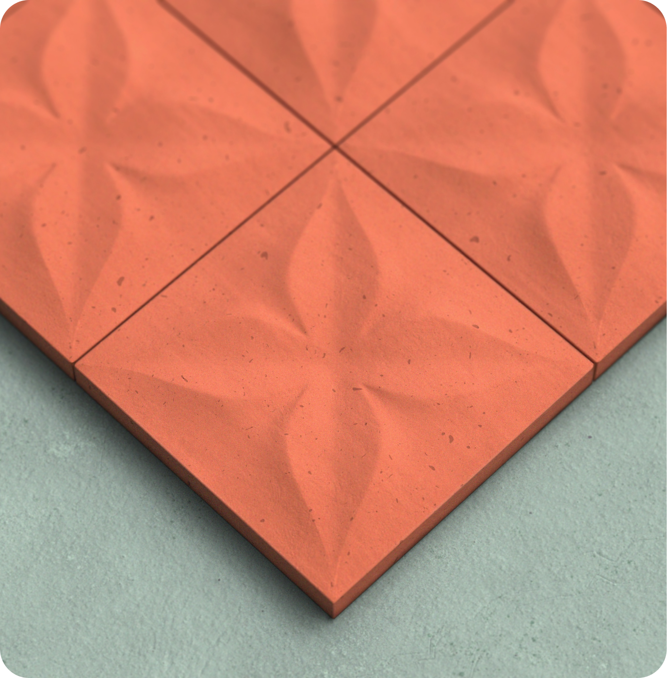 Geometric terracotta tile composition