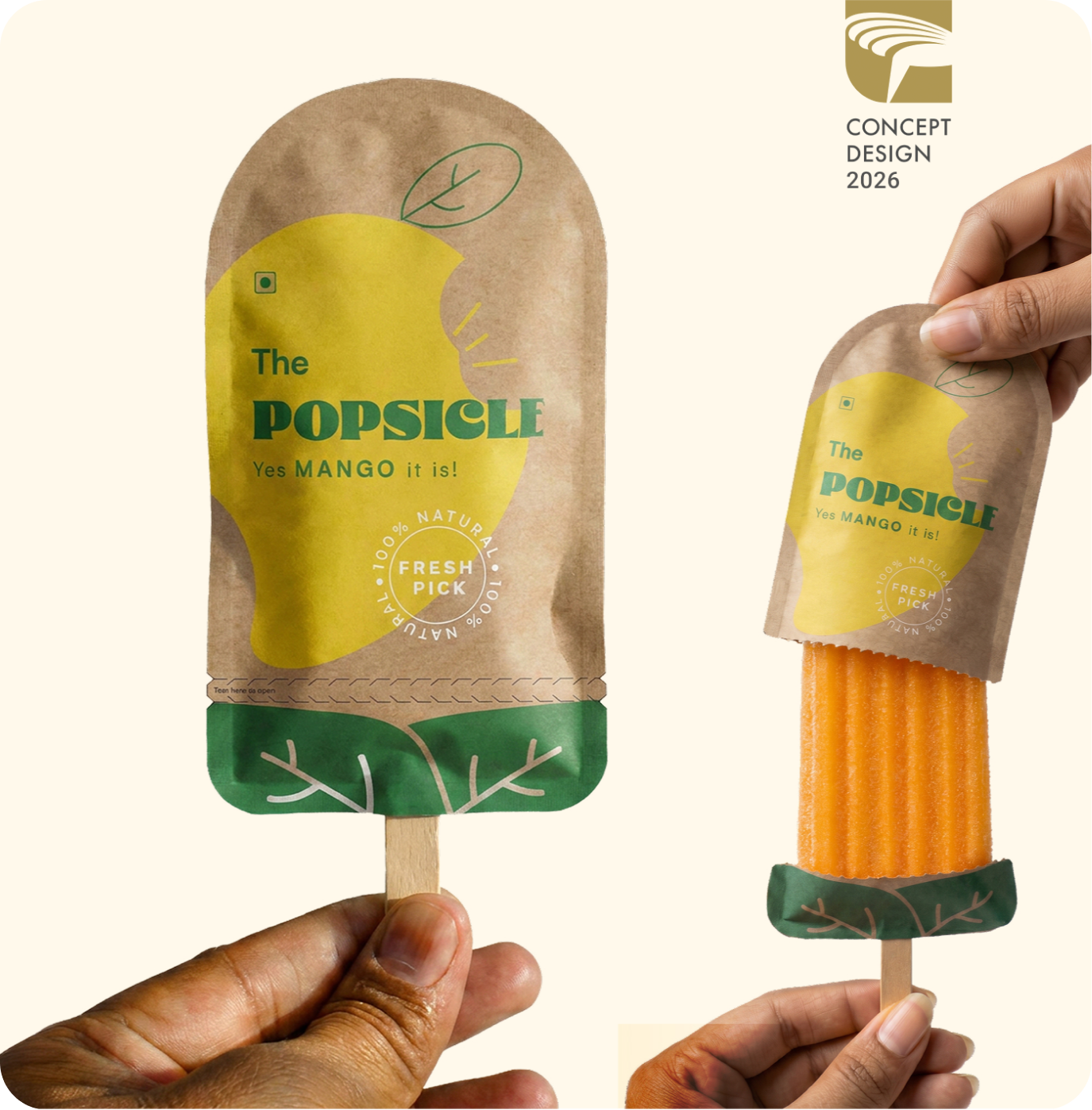 Mango popsicle packaging concept shown with the product