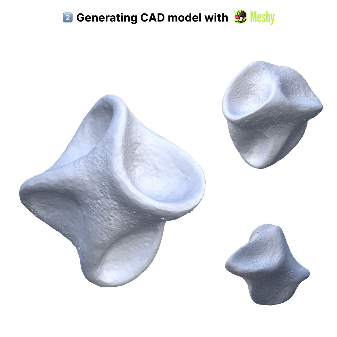Early three-dimensional pasta forms generated with Meshy