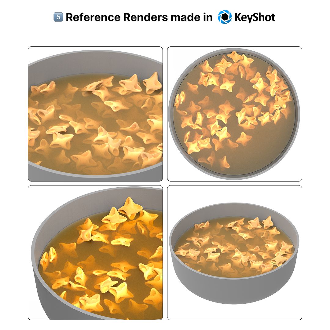 Four simple KeyShot reference renders of pasta in bowls