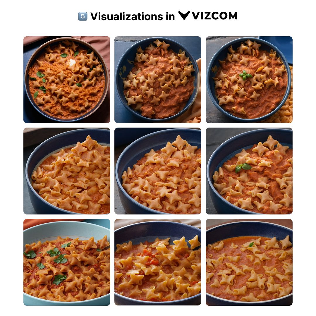Nine contextual pasta images generated in Vizcom