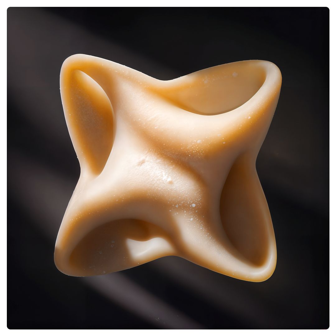 A close product view of the shuriken-shaped pasta