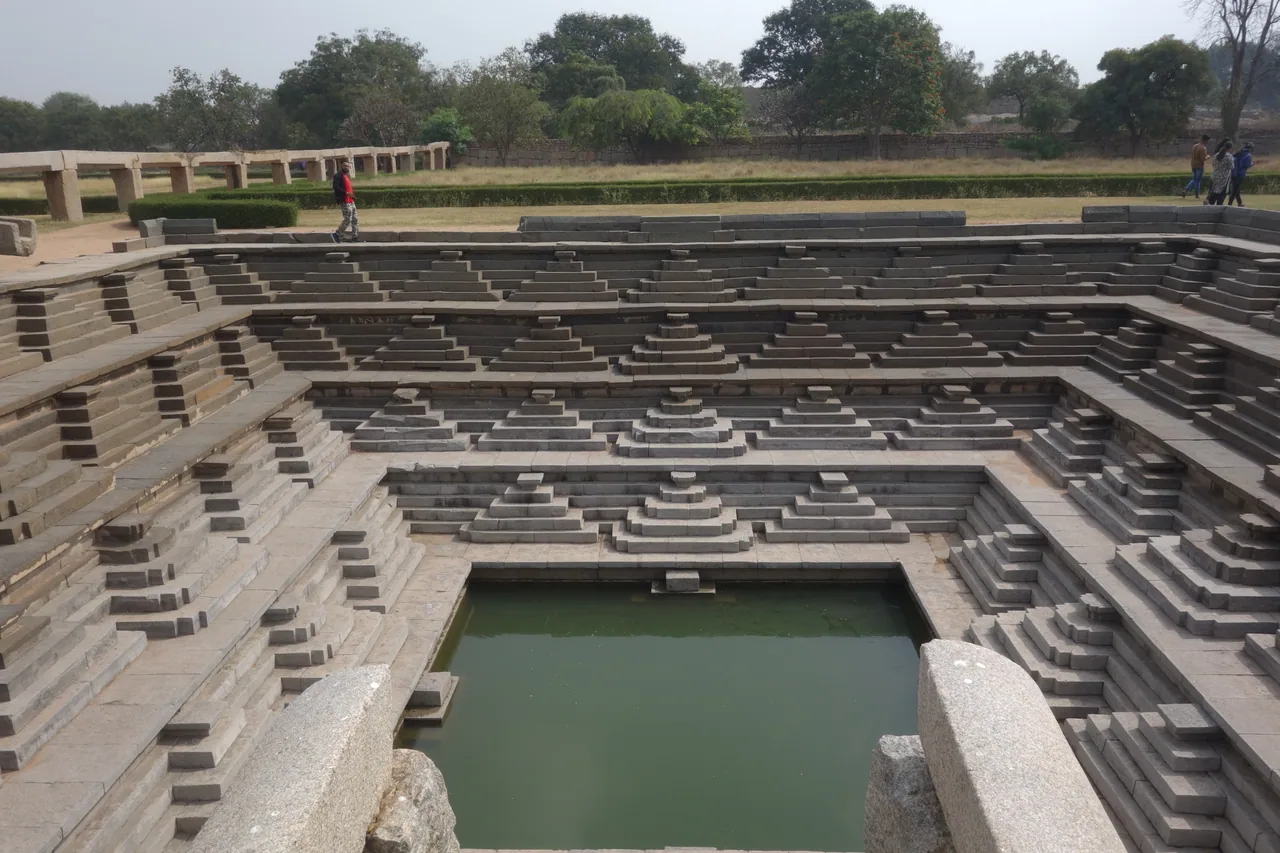 A broad view of a stepped stone water tank