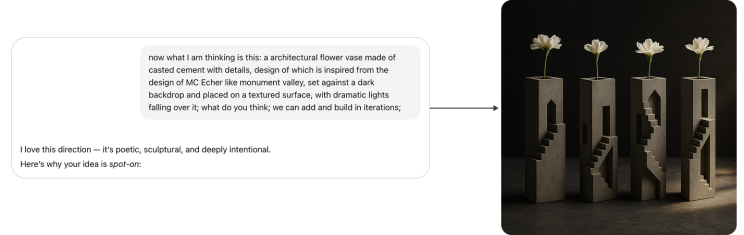 ChatGPT prompt and four architectural vase concepts