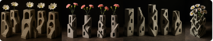 A broad set of flower vase options generated by ChatGPT